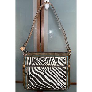BRIGHTON Vera Neumann Zebra Print Leather & Coated Canvas Crossbody Shoulder Bag
